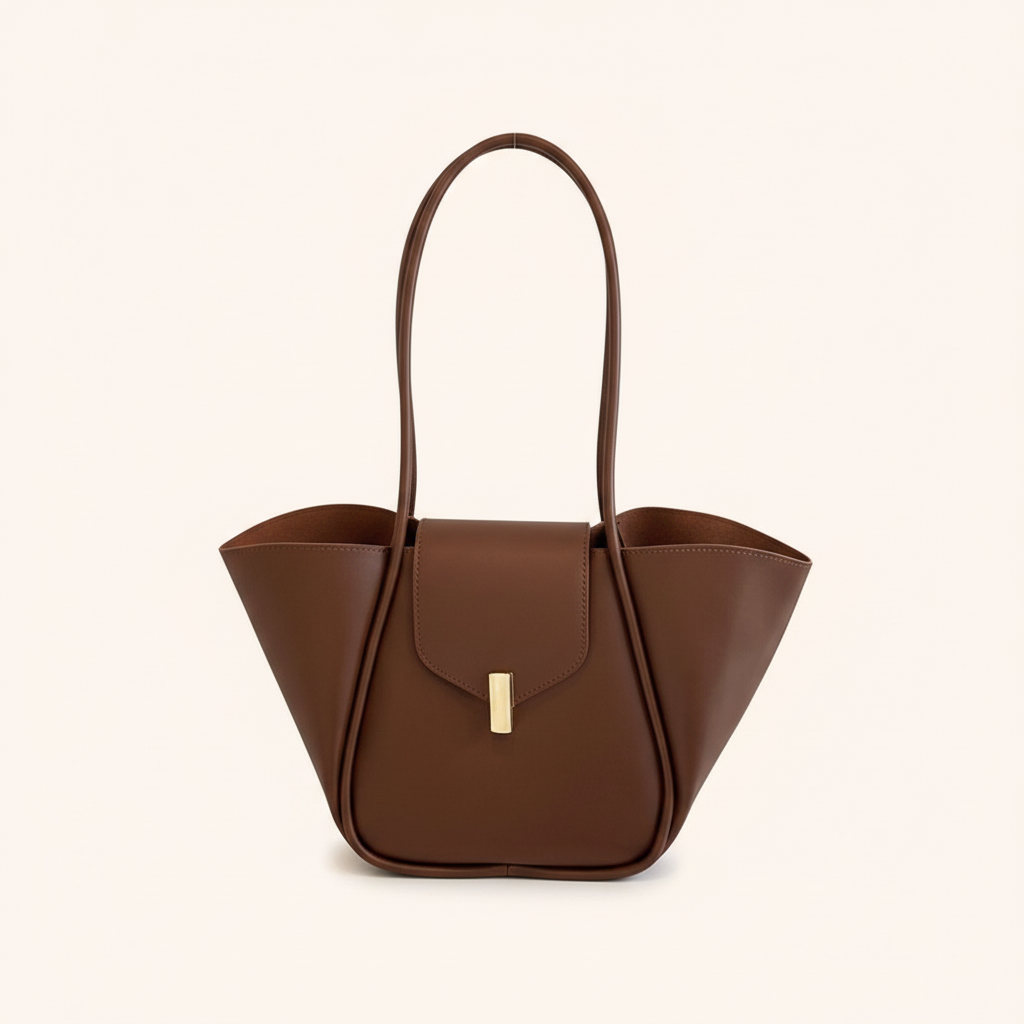 Sac Cabas Trapèze Cuir Vegan à Fermoir Doré