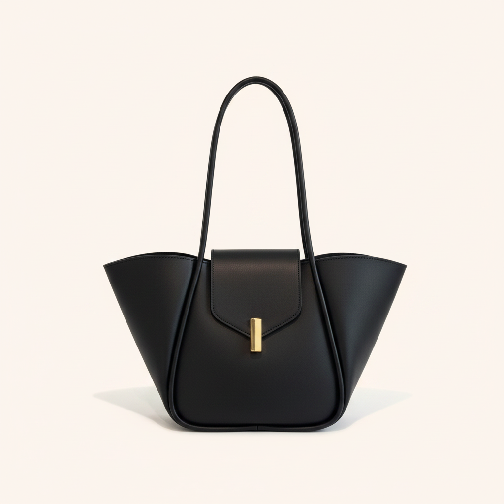 Sac Cabas Trapèze Cuir Vegan à Fermoir Doré