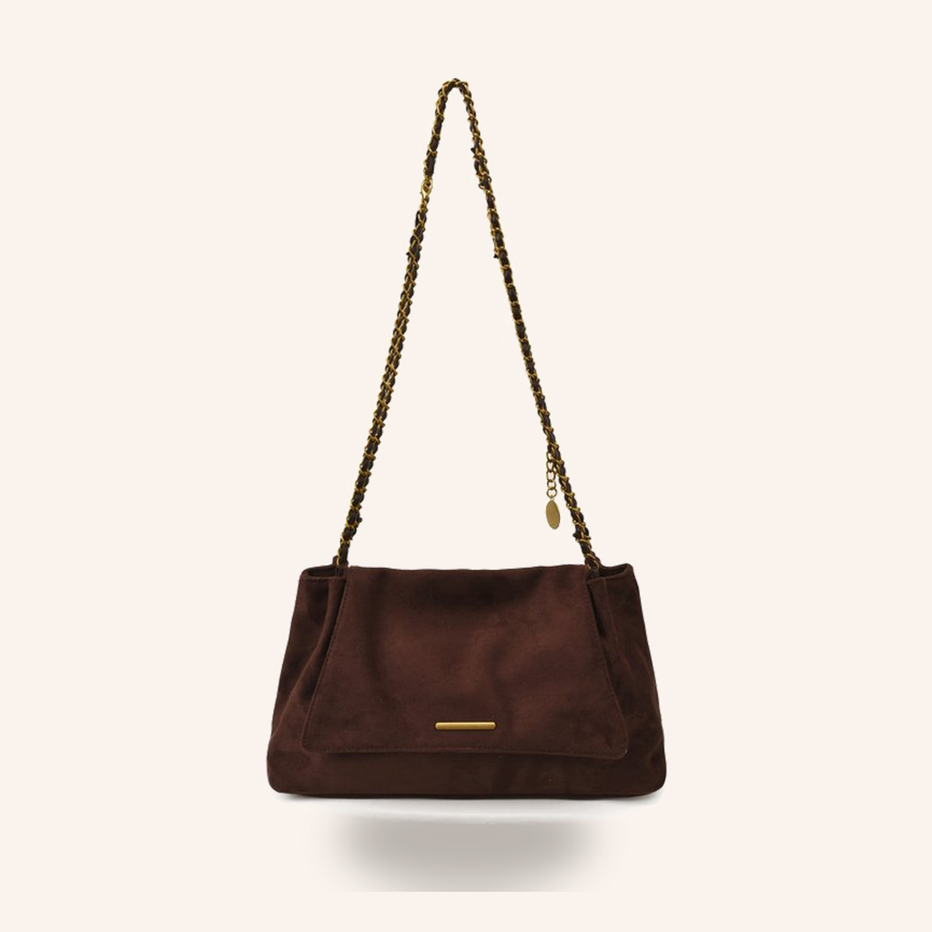 Sac Besace Suédine Vegan à Chaîne Dorée Vintage