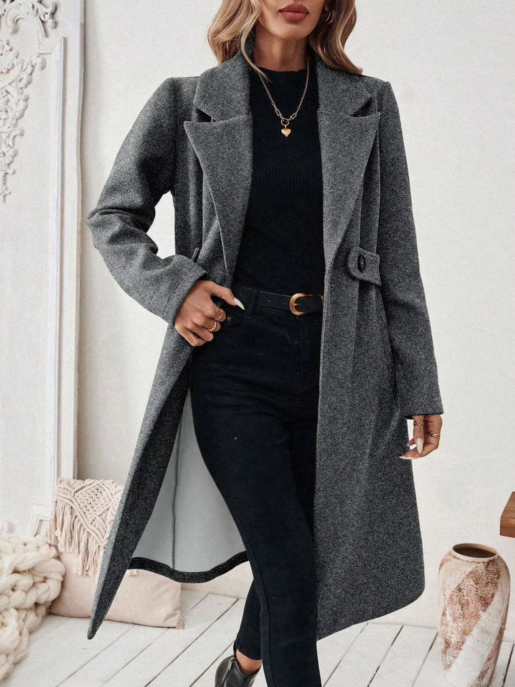 Lapel Collar Longline Coat