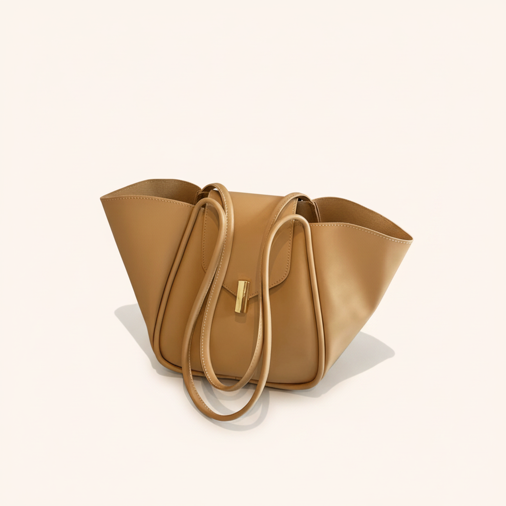 Sac Cabas Trapèze Cuir Vegan à Fermoir Doré