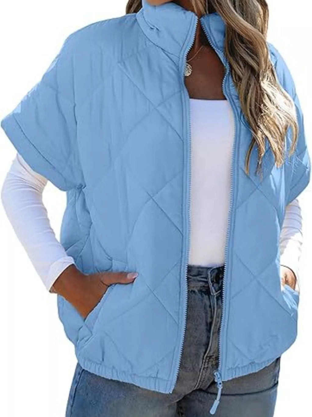 Quilted Zip Up Short Sleeve Winter Coat