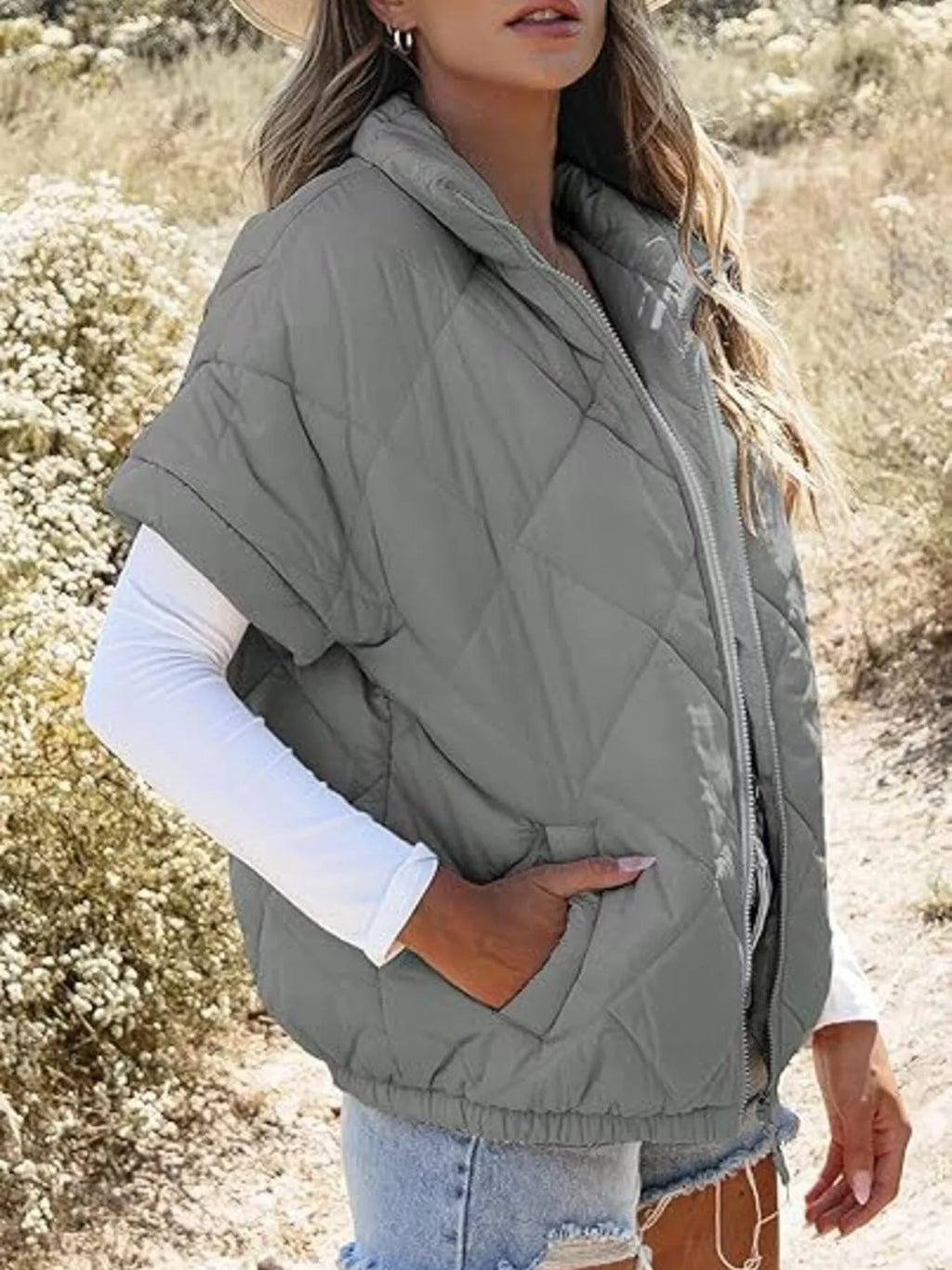 Quilted Zip Up Short Sleeve Winter Coat