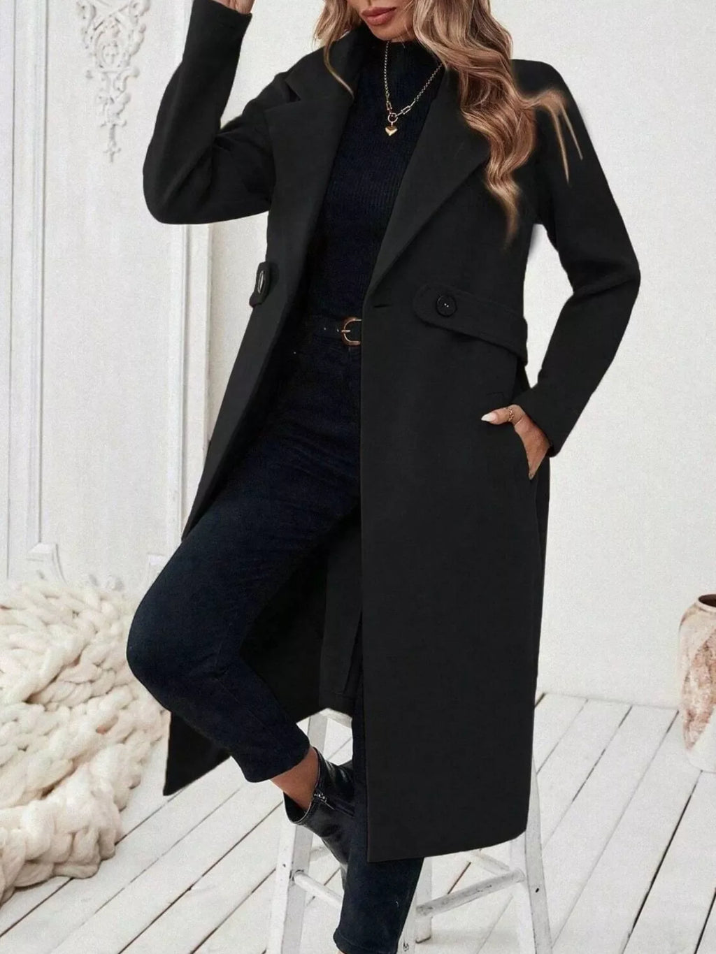 Lapel Collar Longline Coat