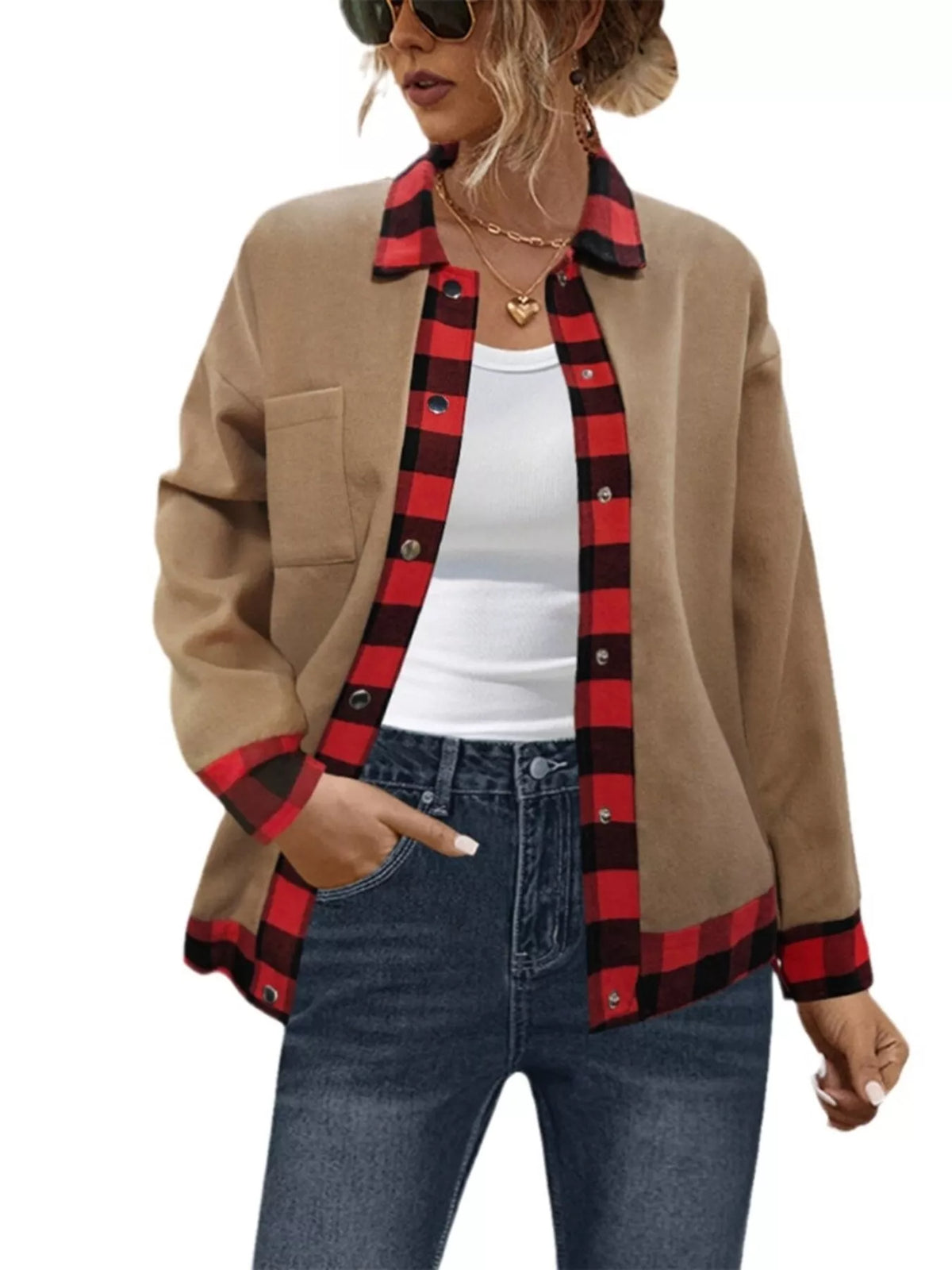 Plaid Button Up Casual Outerwear