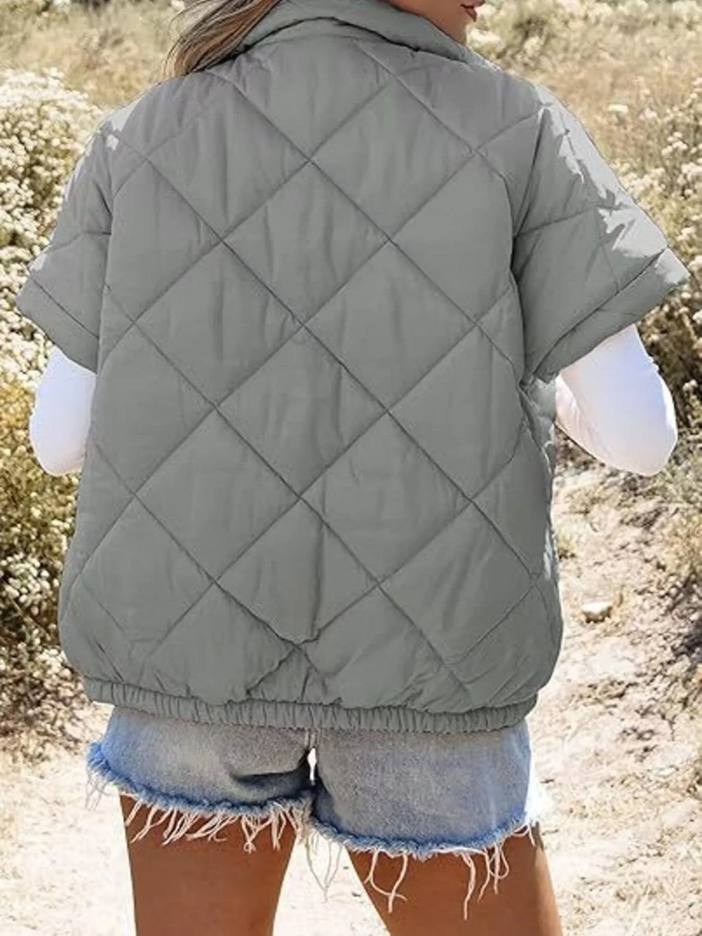 Quilted Zip Up Short Sleeve Winter Coat