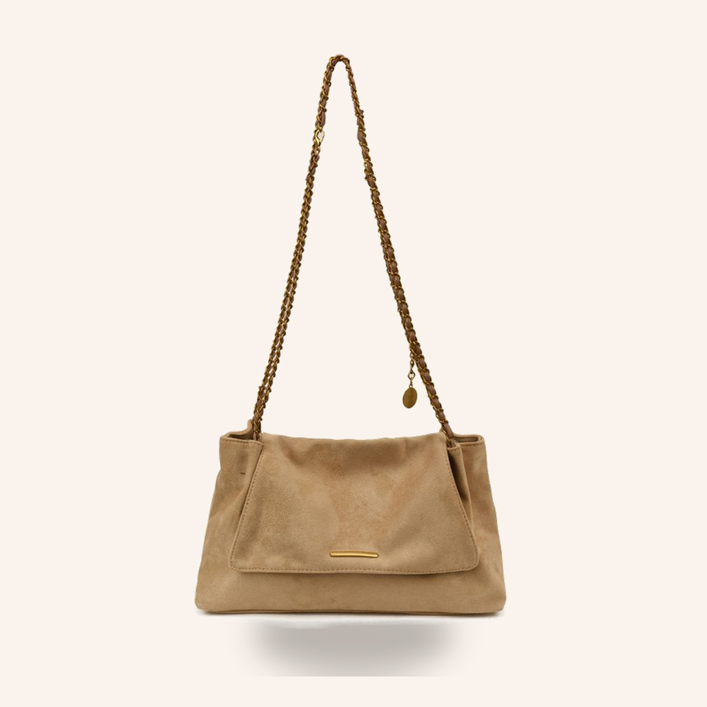 Sac Besace Suédine Vegan à Chaîne Dorée Vintage