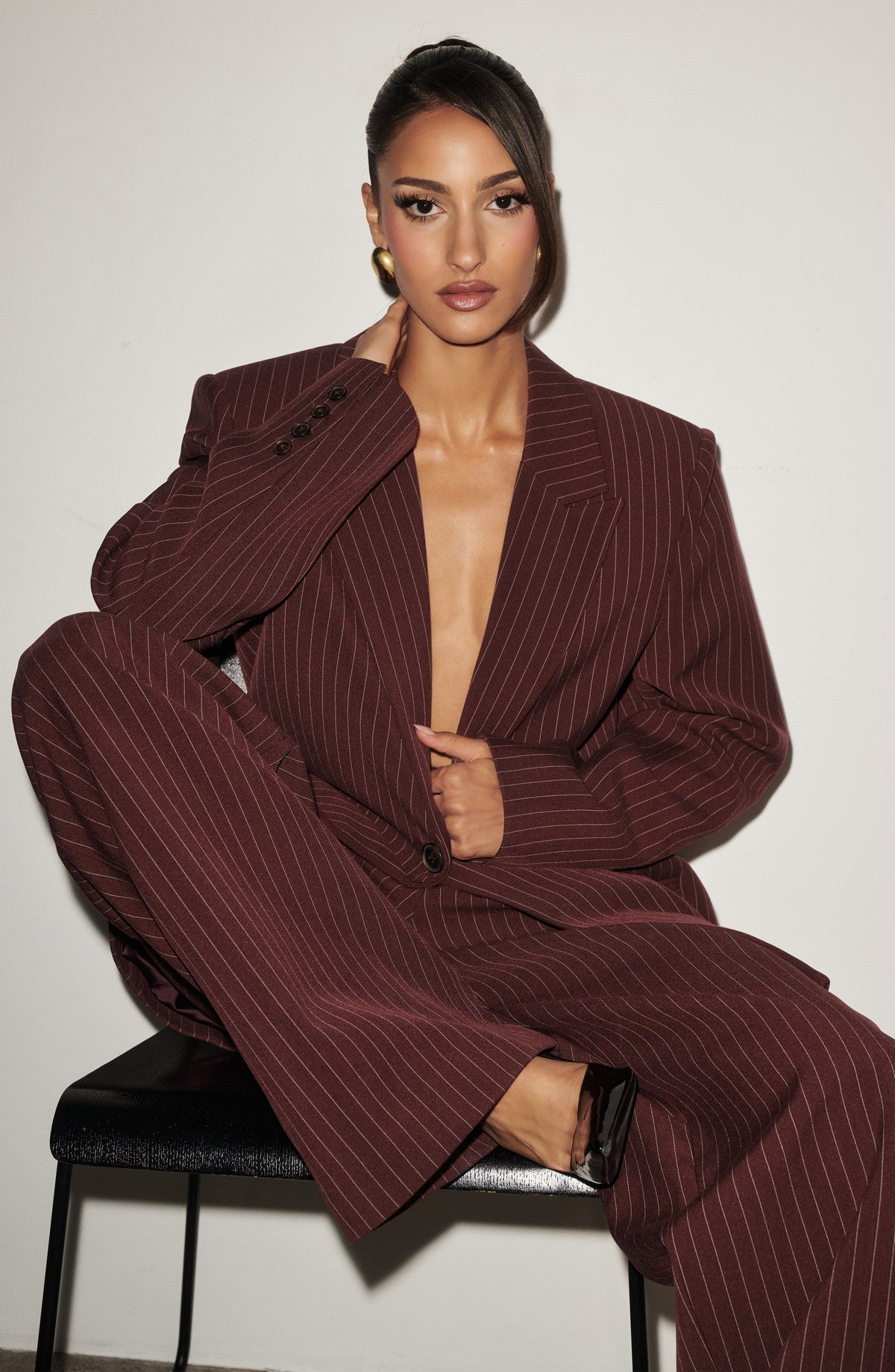 Kirsty Pants - Burgundy Pinstripe