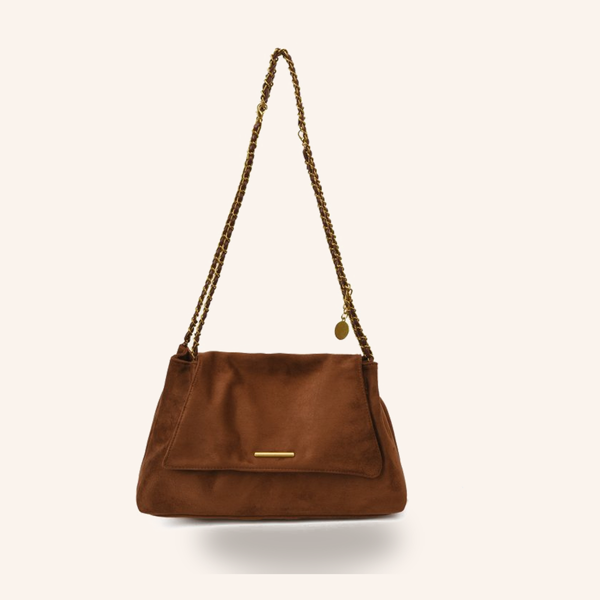 Sac Besace Suédine Vegan à Chaîne Dorée Vintage