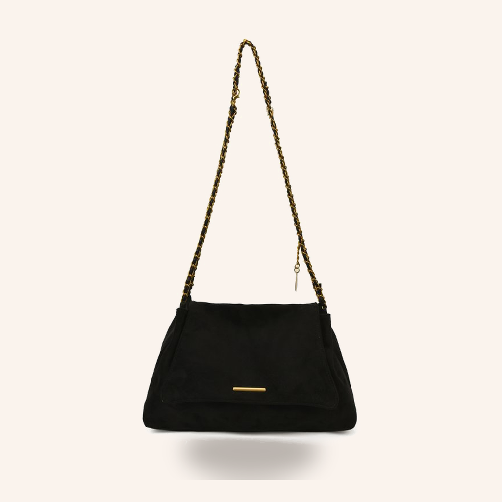 Sac Besace Suédine Vegan à Chaîne Dorée Vintage