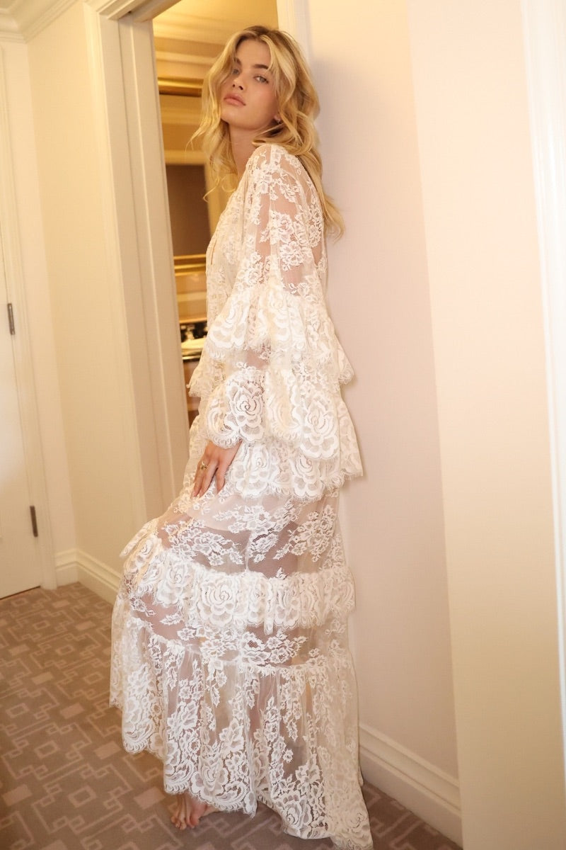 Peyton Maxi Lace Kimono Wedding Robe