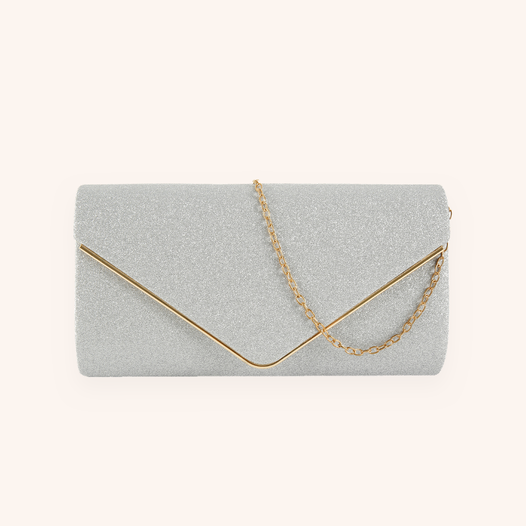 Pochette de Soirée Enveloppe Pailletée à Chaîne Dorée