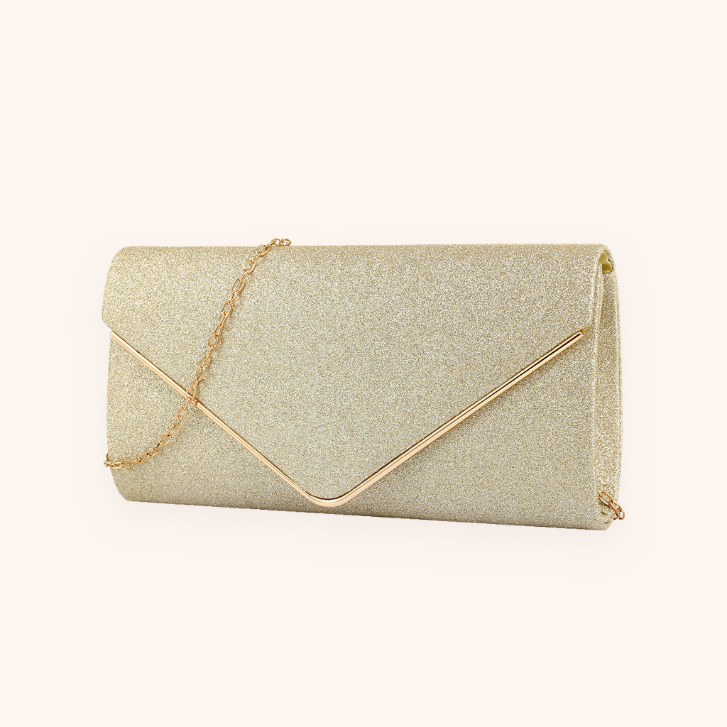 Pochette de Soirée Enveloppe Pailletée à Chaîne Dorée