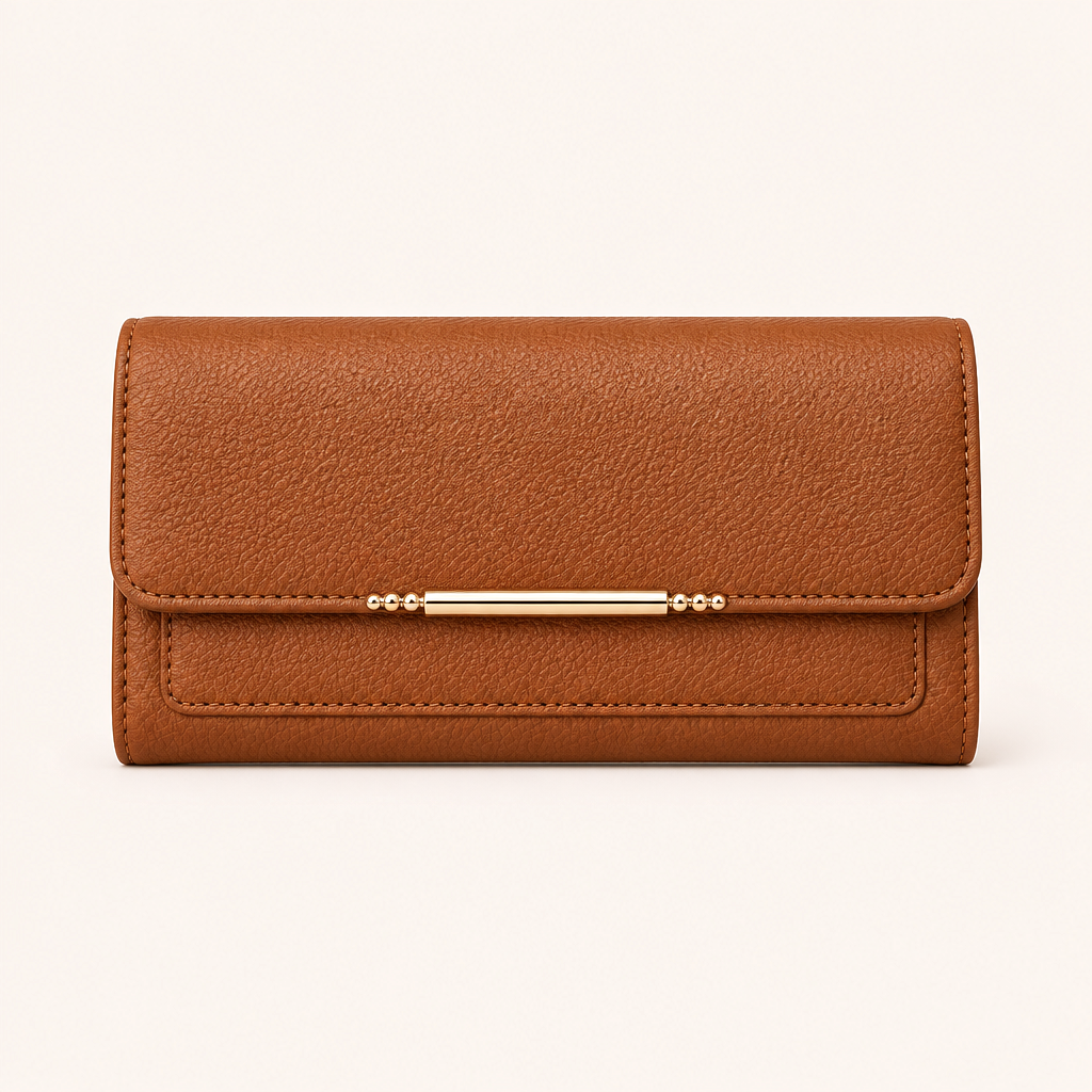 Portefeuille Trifold Cuir Vegan Grainé à Fermoir Doré