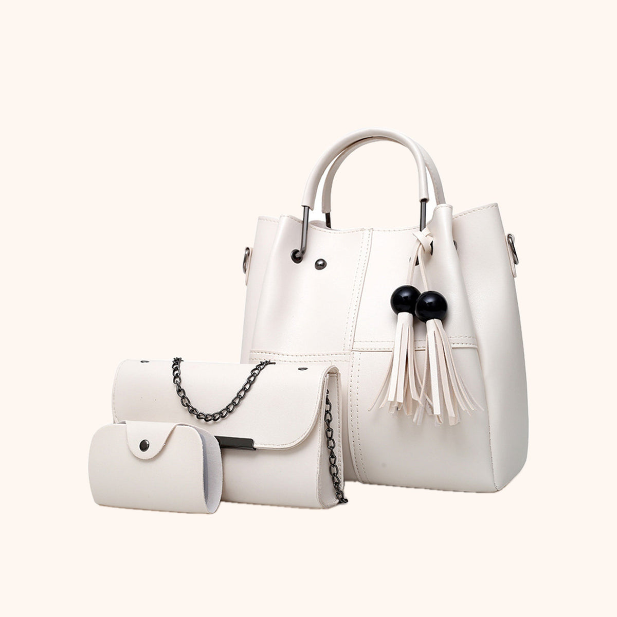 Sac Cabas 3 Pièces à Pompons