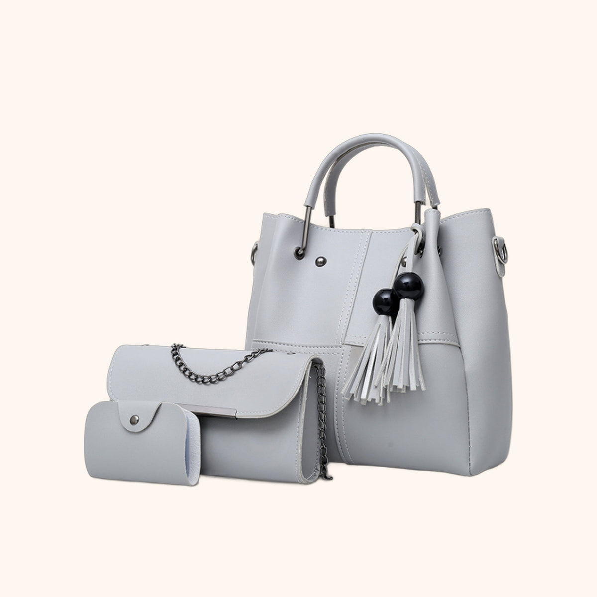 Sac Cabas 3 Pièces à Pompons