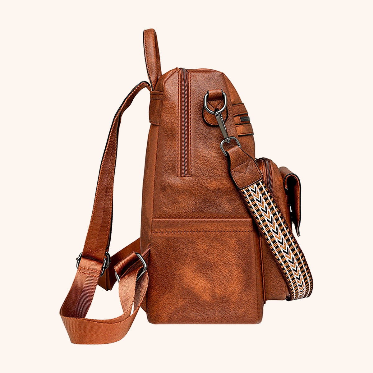 Sac à Dos Rétro Bicolore avec Pochette Assortie