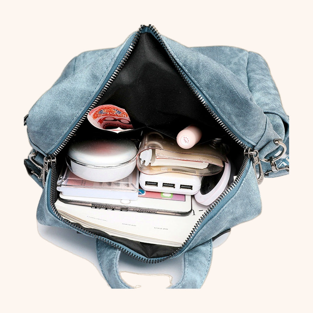 Sac à Dos Rétro Effet Délavé à Pompon